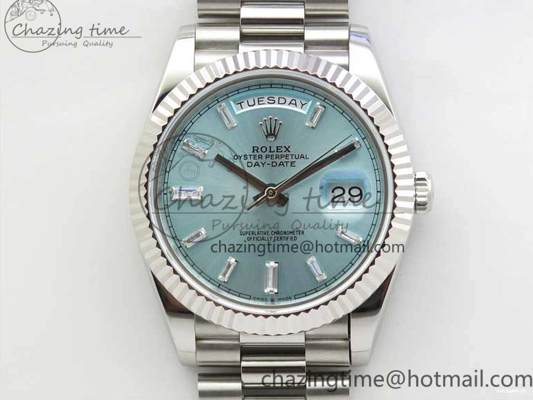 40mm Dial 904 President Ice on Markers T 228239 Blue Crystal SS A2836 Bracelet Dial New SS Version BP Day-Date 0330